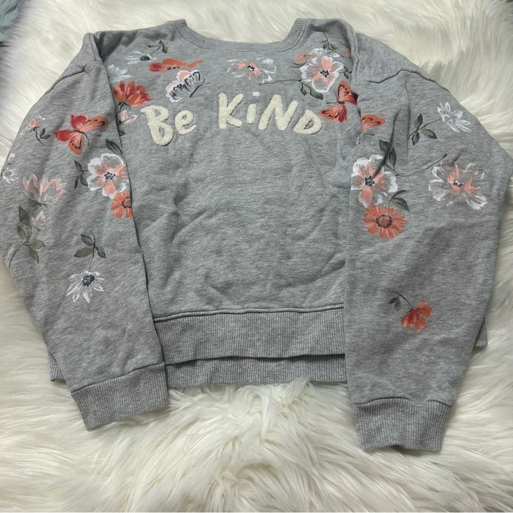 Size Large GIRLS “be kind” Floral Crewneck Sweatshirt E2
